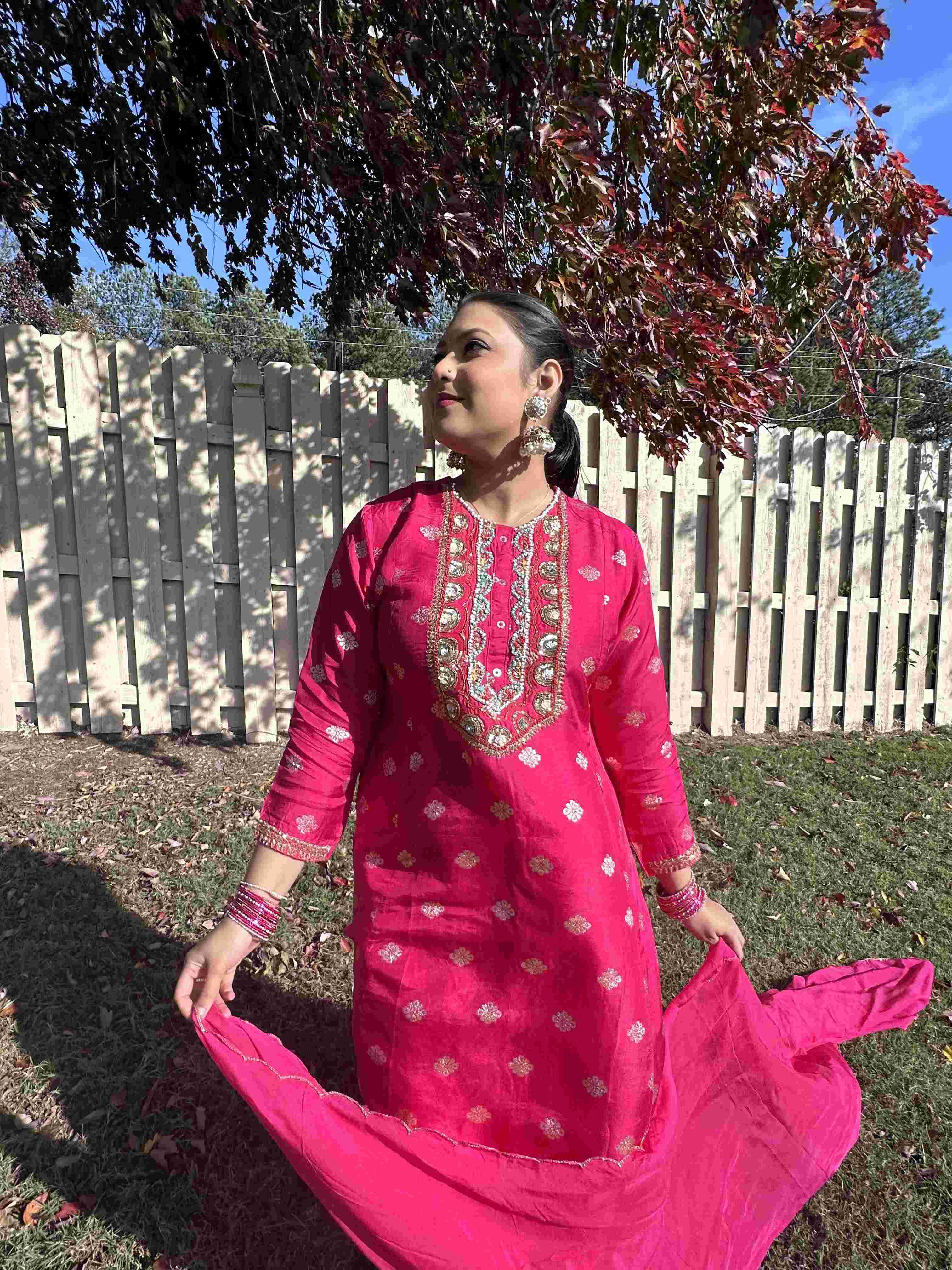 Sequin and Beadwork Silk Salwar Kameez Set