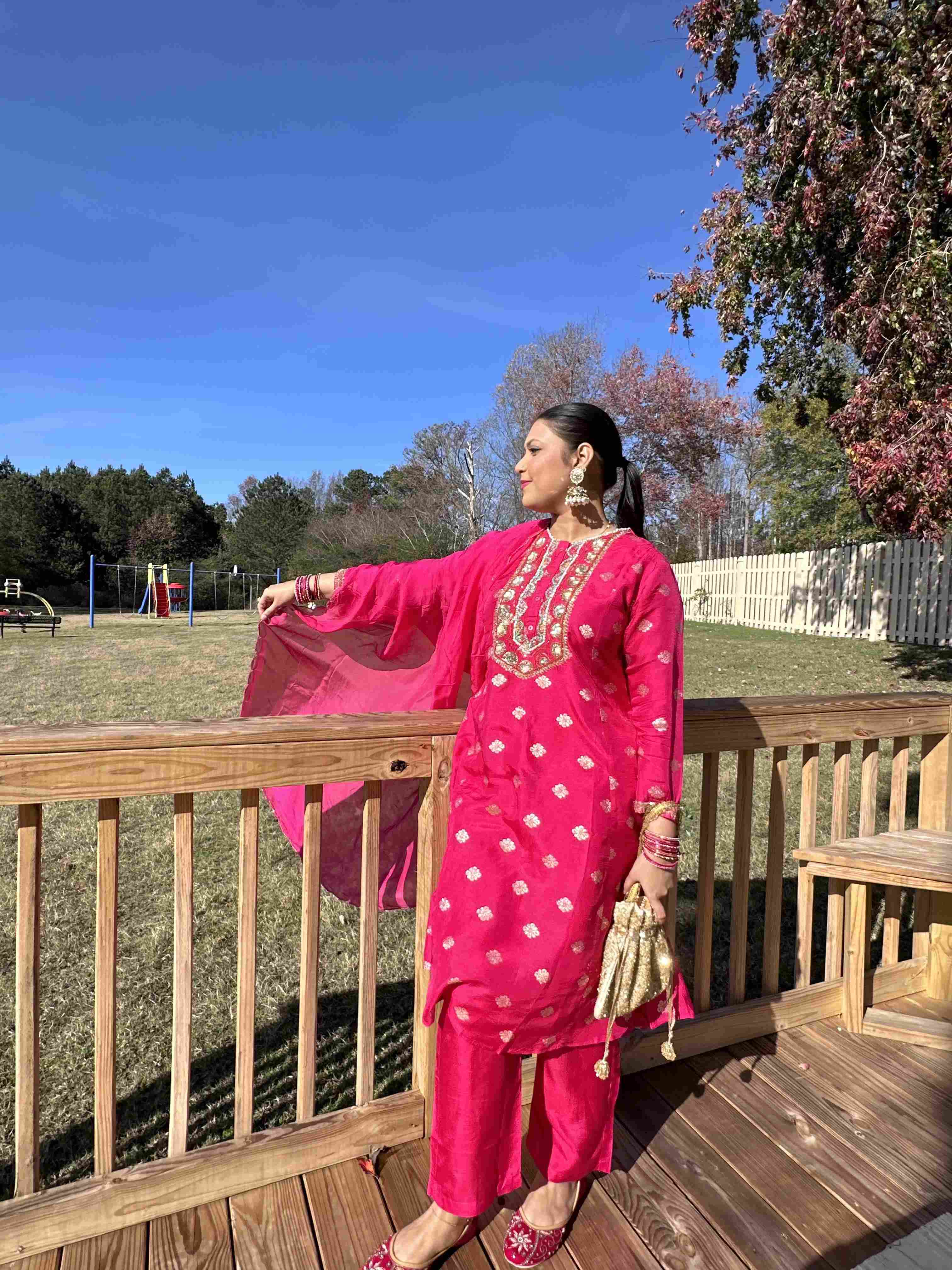 Sequin and Beadwork Silk Salwar Kameez Set