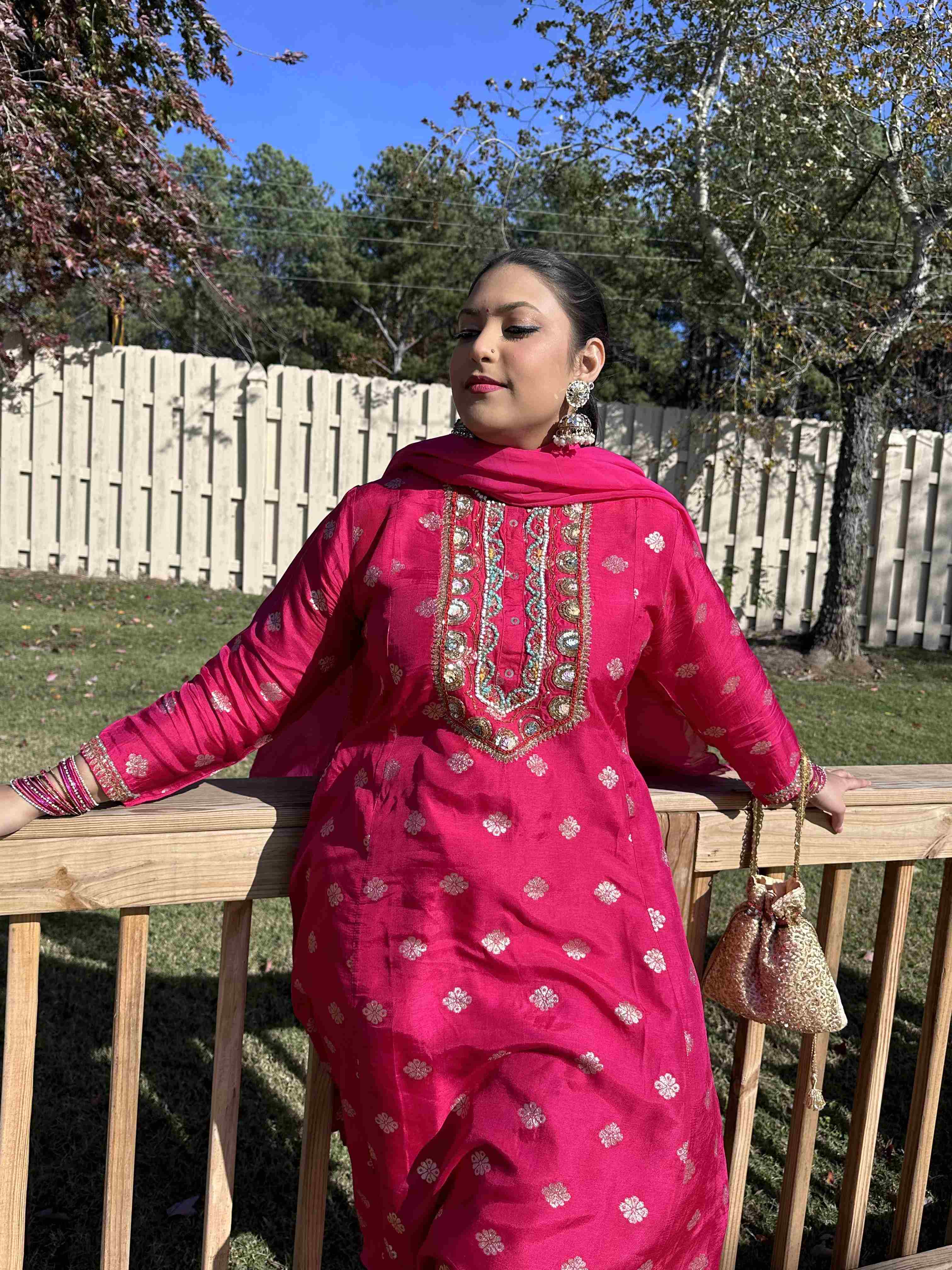 Sequin and Beadwork Silk Salwar Kameez Set