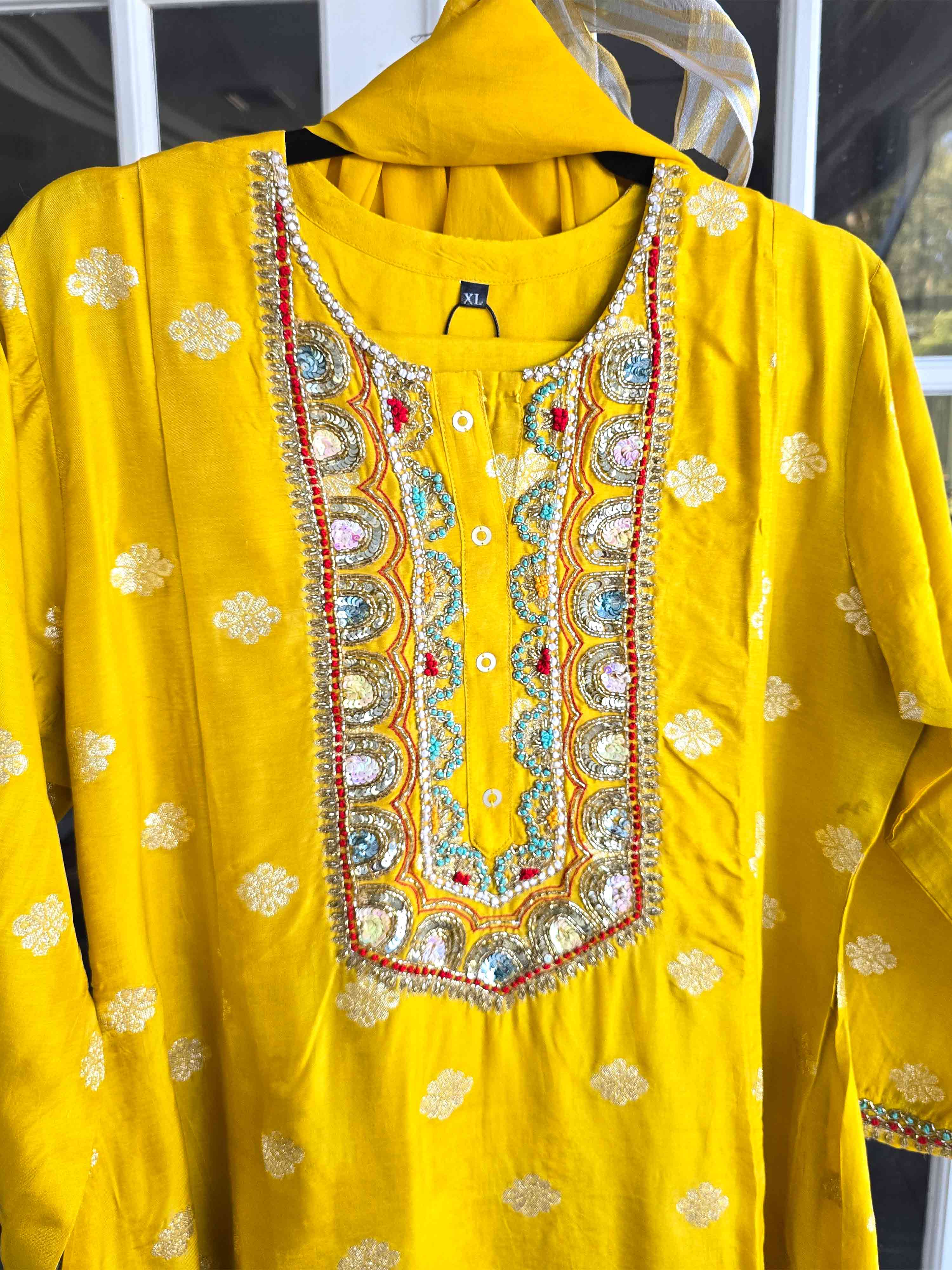 Sequin and Beadwork Silk Salwar Kameez Set