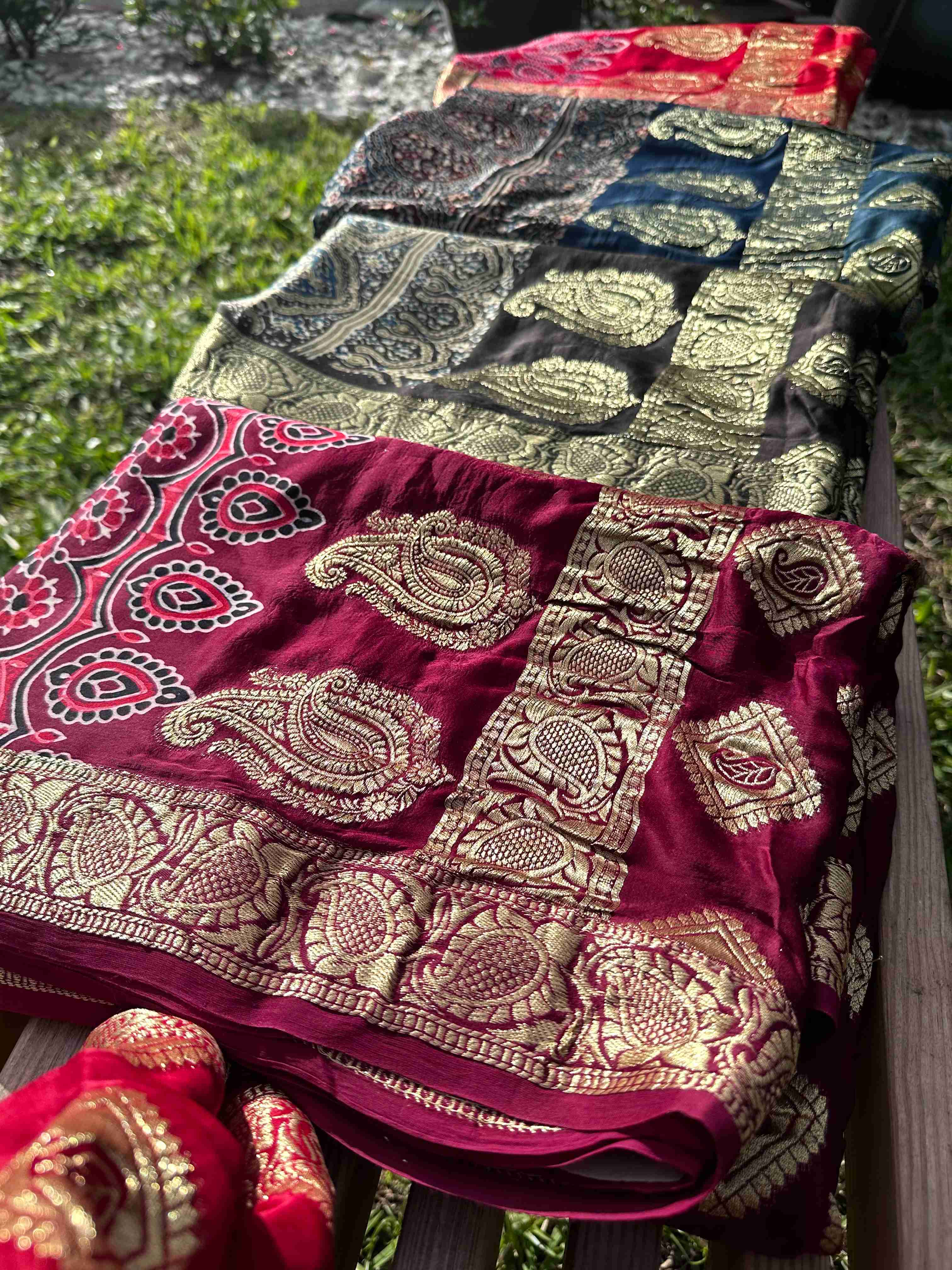 Modal Silk Ajrakh Sarees with Zari Border and Pallu