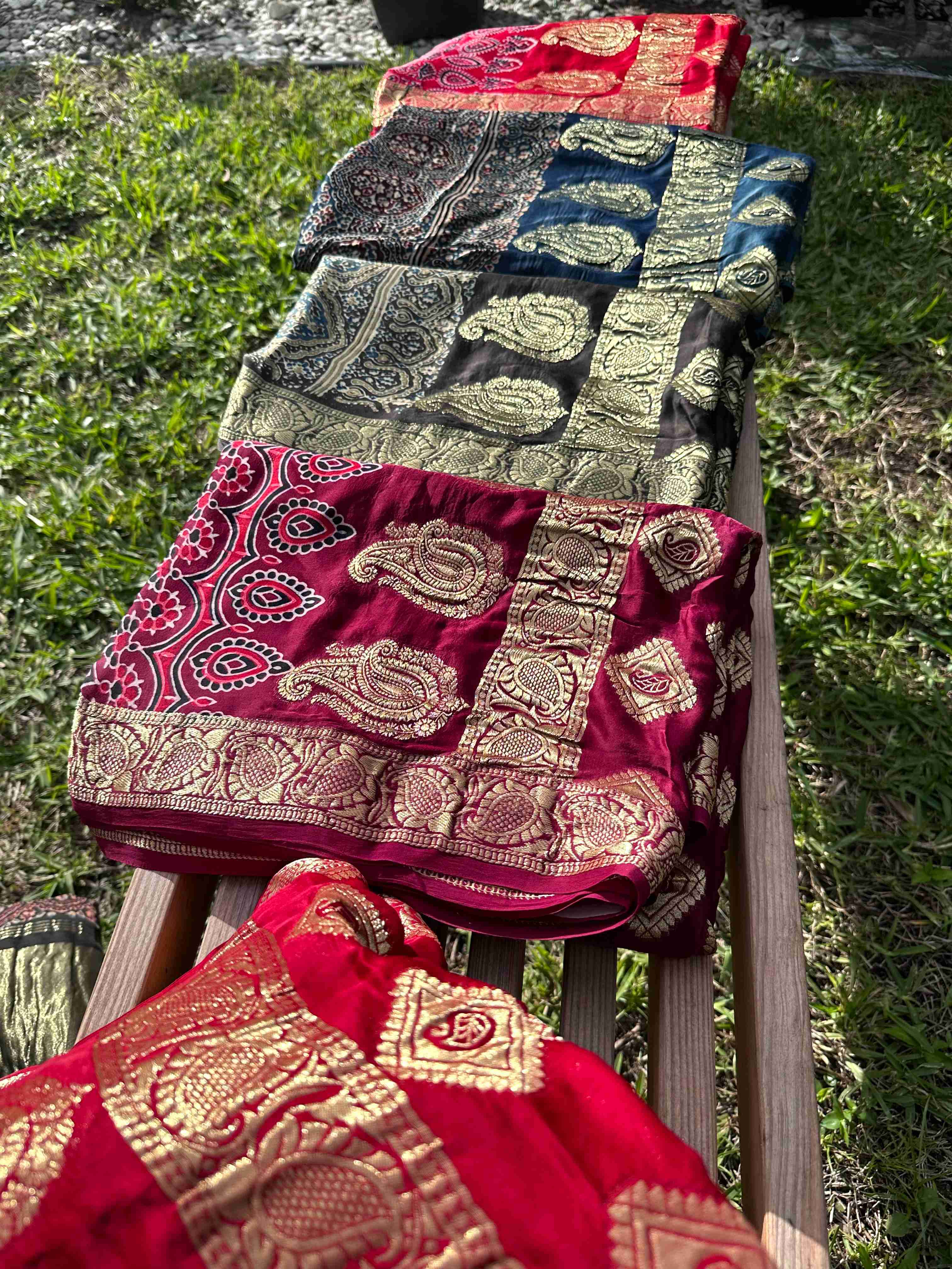 Modal Silk Ajrakh Sarees with Zari Border and Pallu