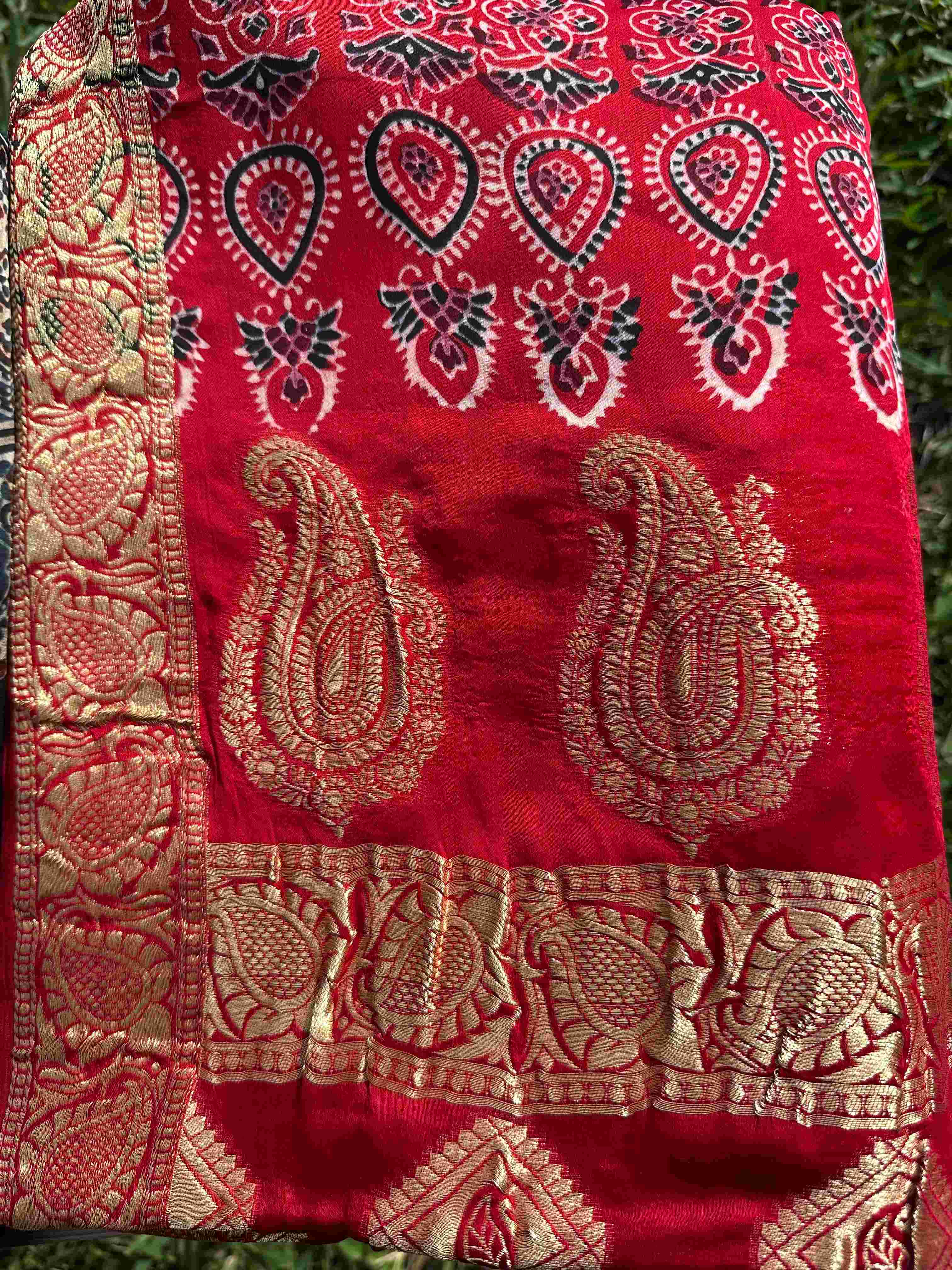 Modal Silk Ajrakh Sarees with Zari Border and Pallu