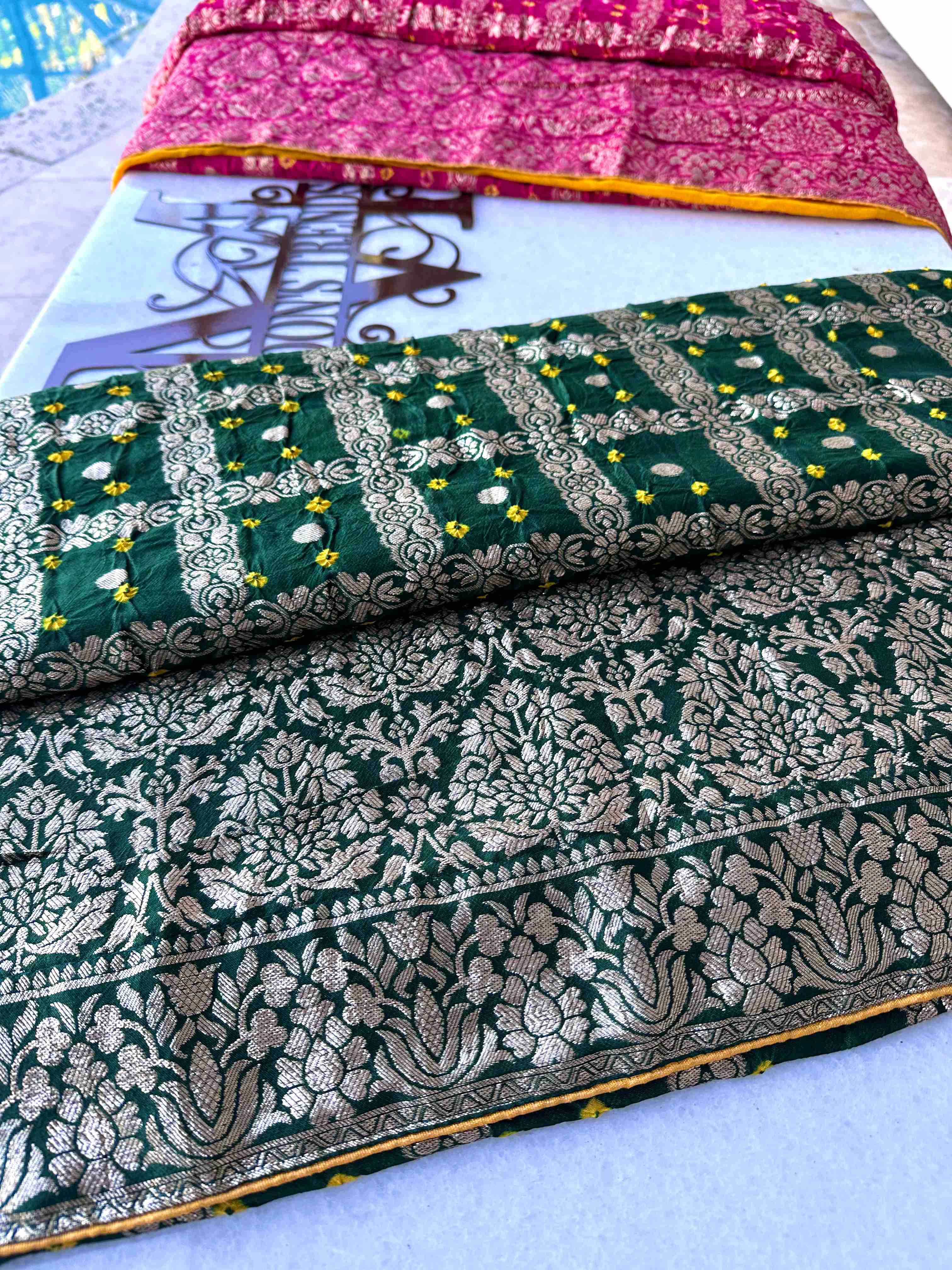 Silk Bandhani Chunri Sarees with Zari Work