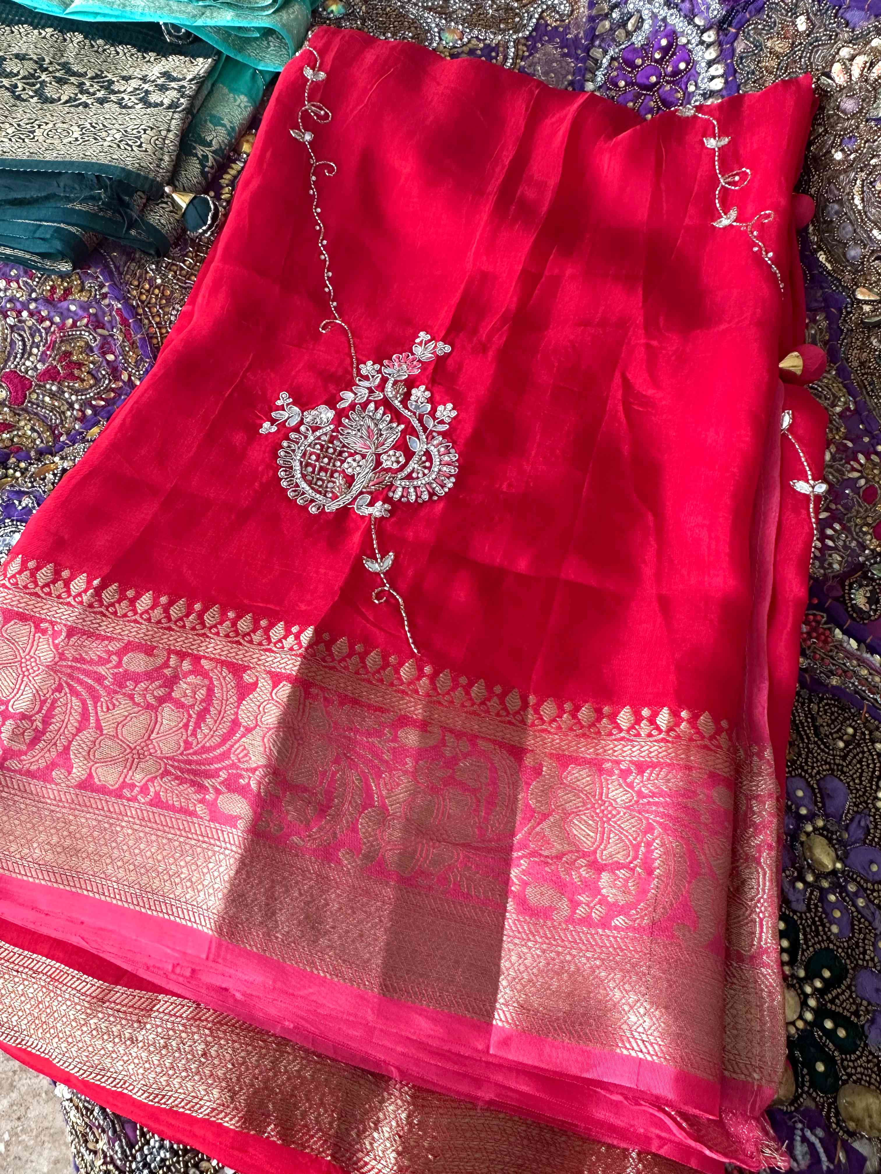 Silk Handworked Sarees with Banarasi Border