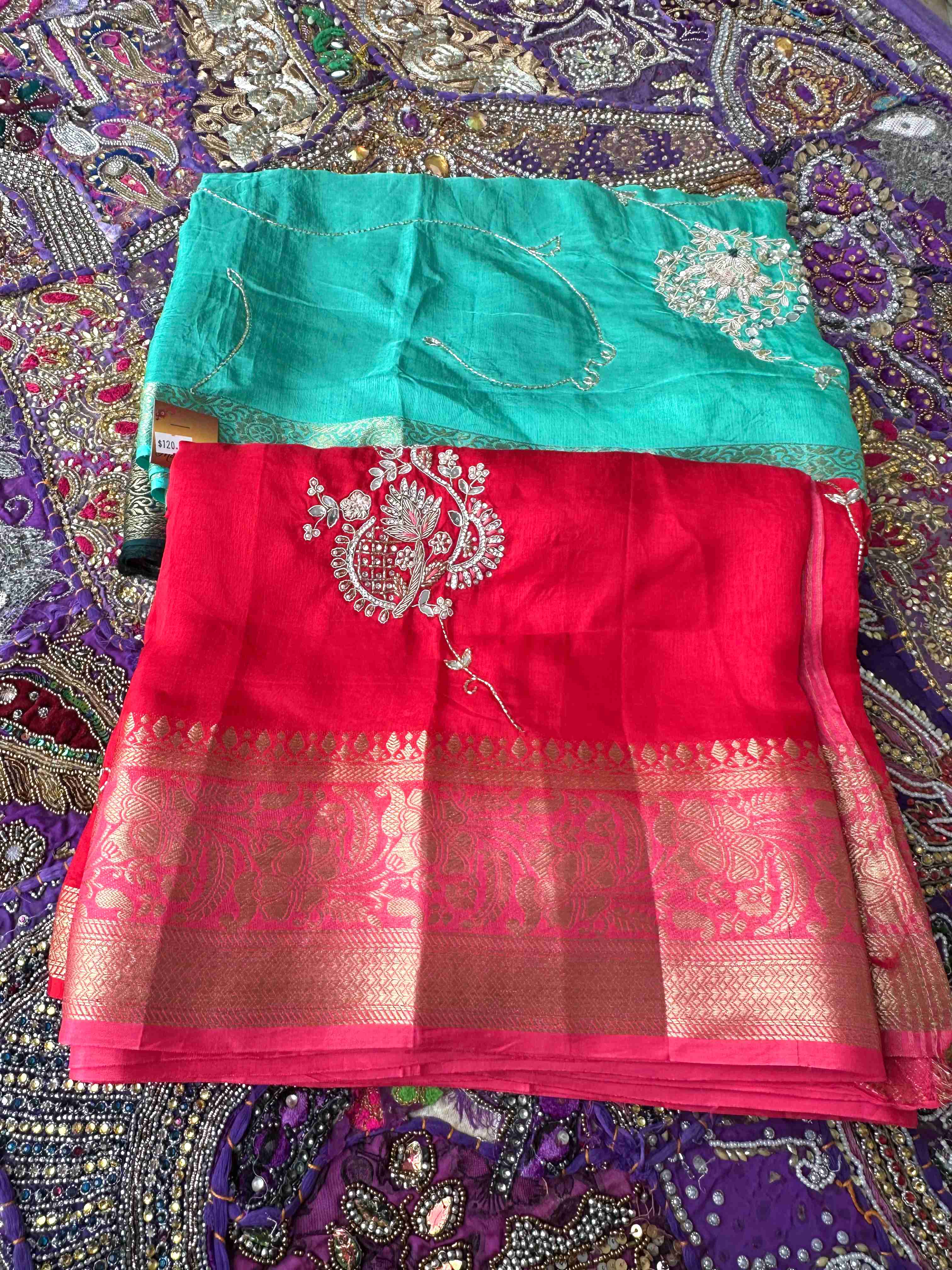 Silk Handworked Sarees with Banarasi Border