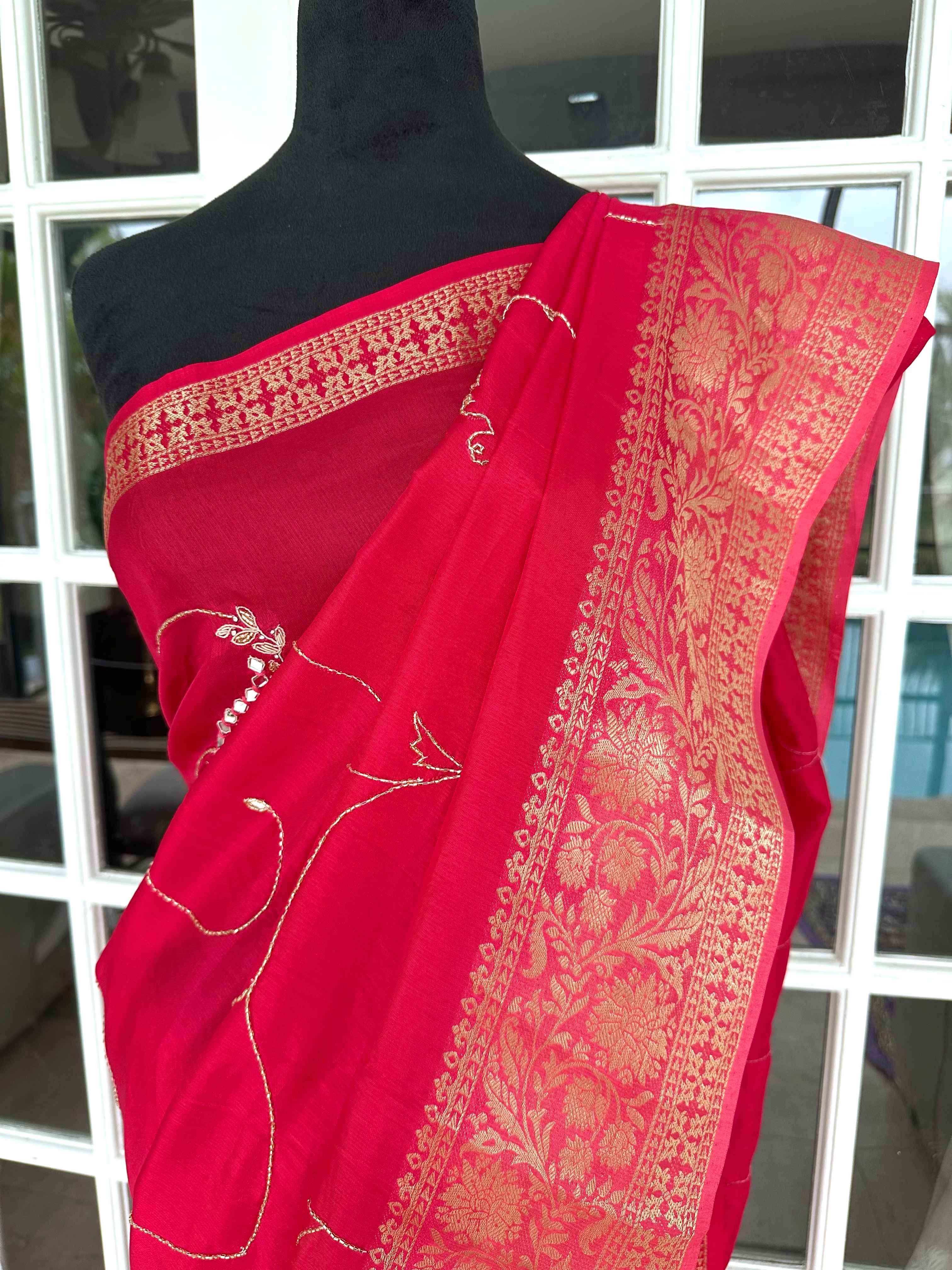 Silk Handworked Sarees with Banarasi Border