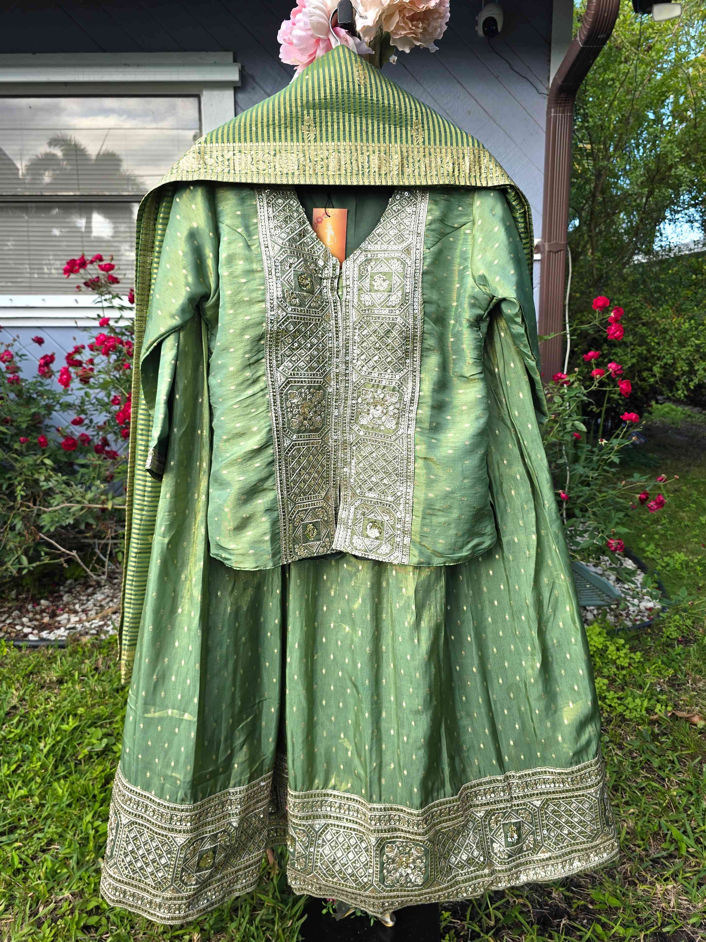 Silk Lehenga with Embroidery and Sequin Work