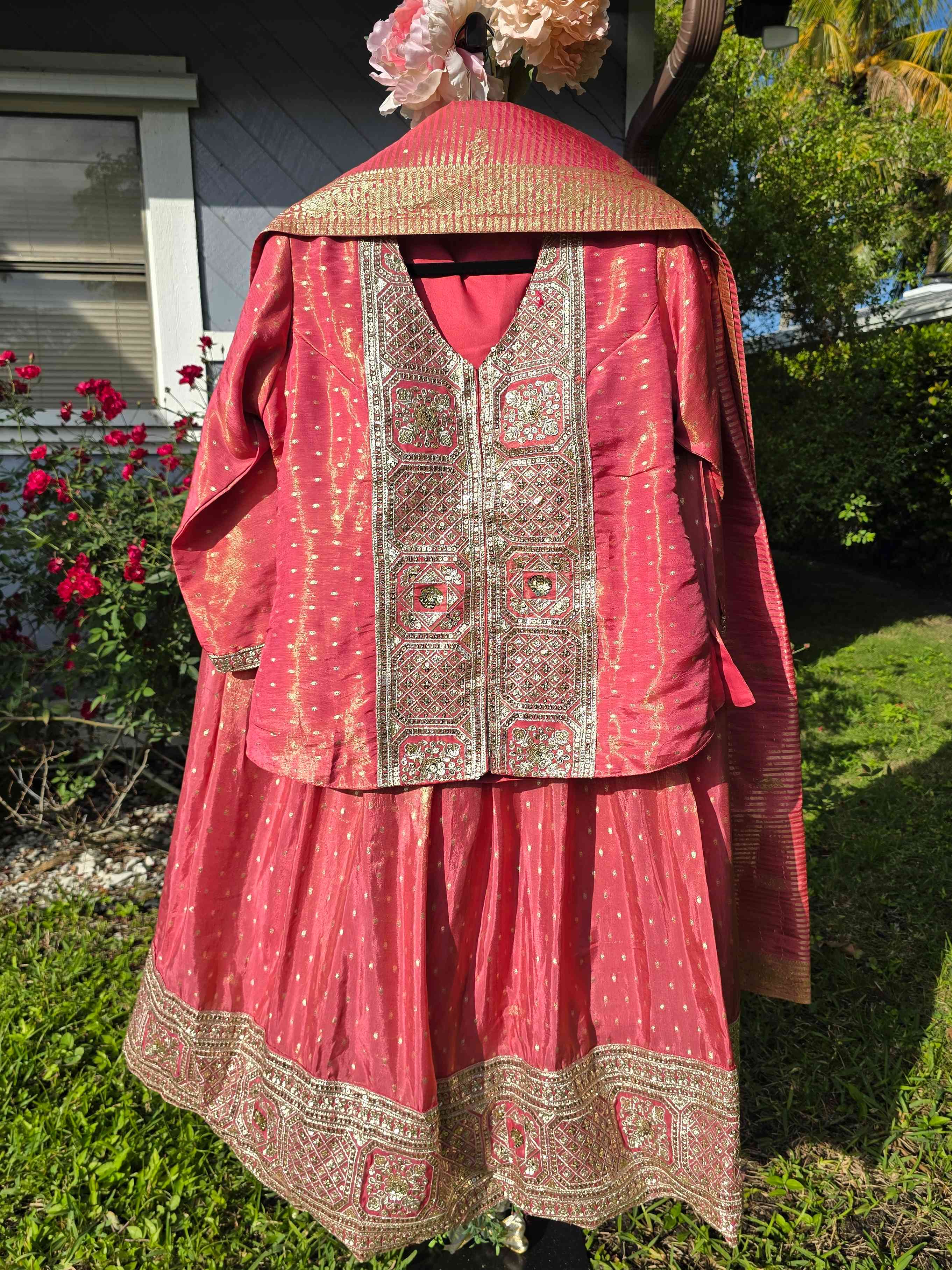 Silk Lehenga with Embroidery and Sequin Work