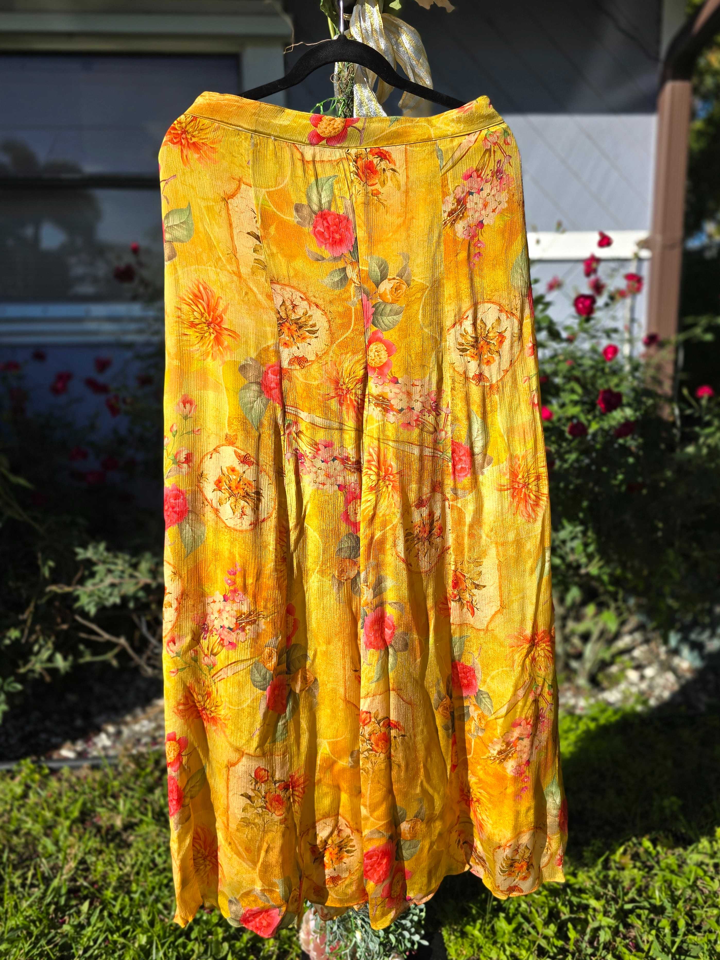 Yellow Floral Crepe Silk Co Ords Set with Mirror and Sequin Work