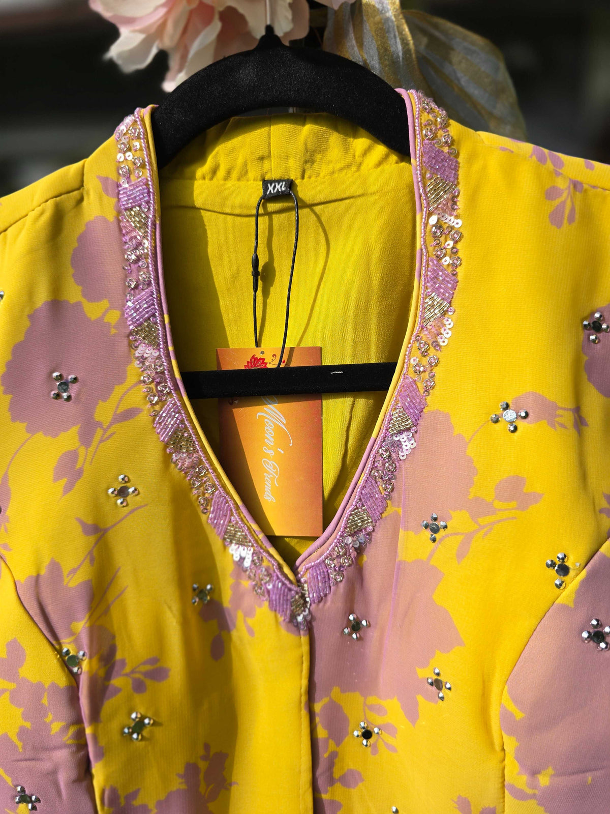 Yellow and Purple Floral Georgette Lehenga with Sequin and Beadwork